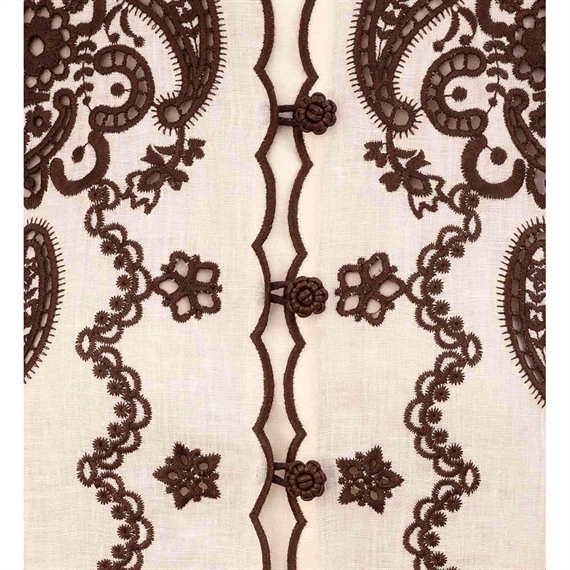 Zimmermann Ascension Embroidered Skjorte, Ivory/Chocolate